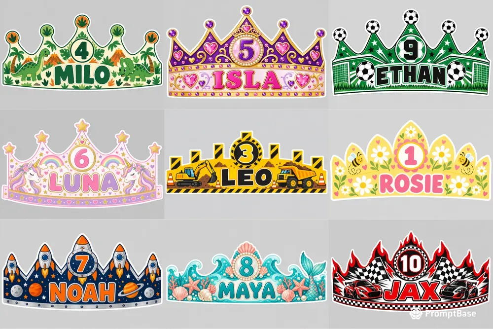 Printable Kids Birthday Name Crowns