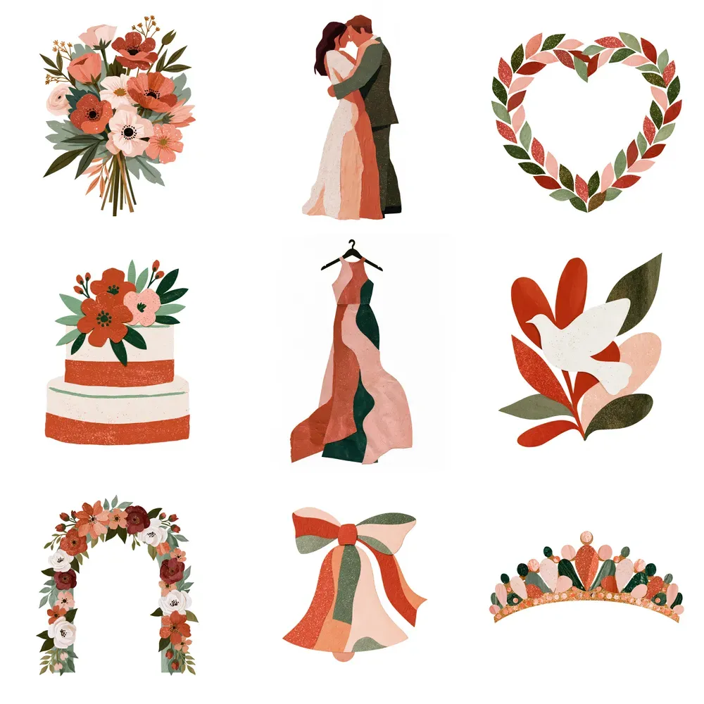 Wedding Clipart Paper Collage Elements