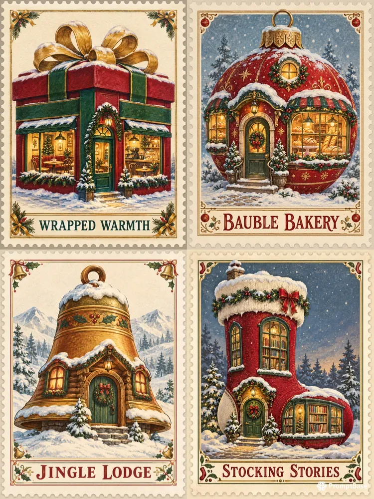 Whimsical Christmas Village Stamps