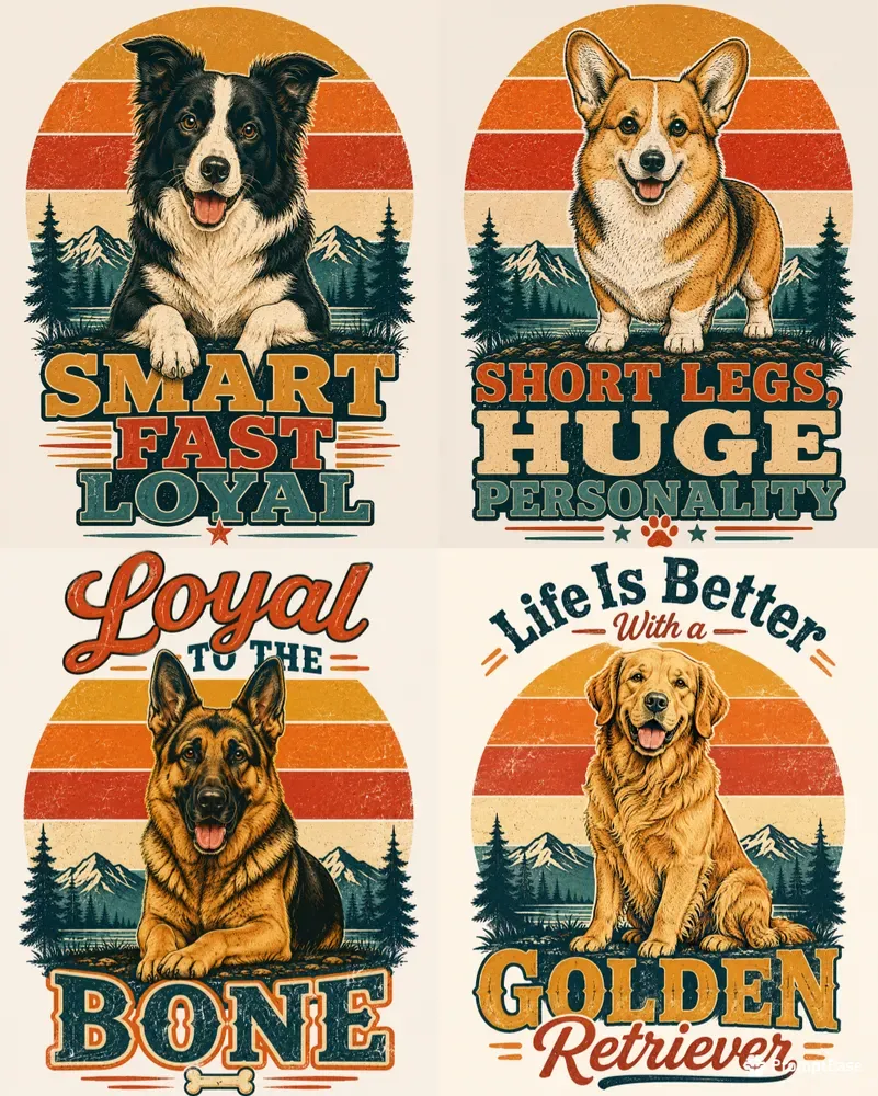 Retro Dog Breed Sunset Tshirts