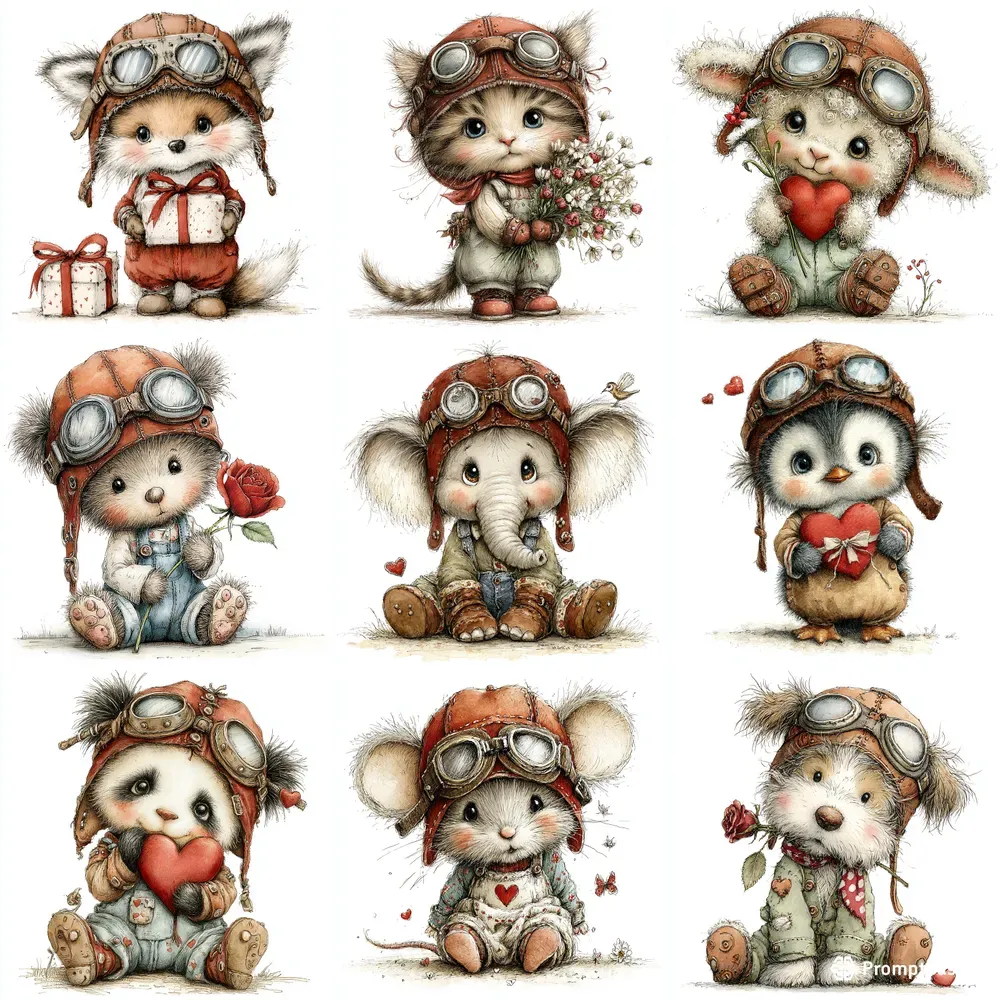 Valentine Steampunk Animals Clipart Sets