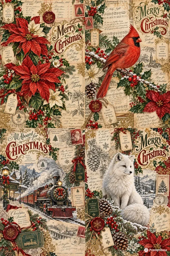 Vintage Christmas Journal Ephemera Pages