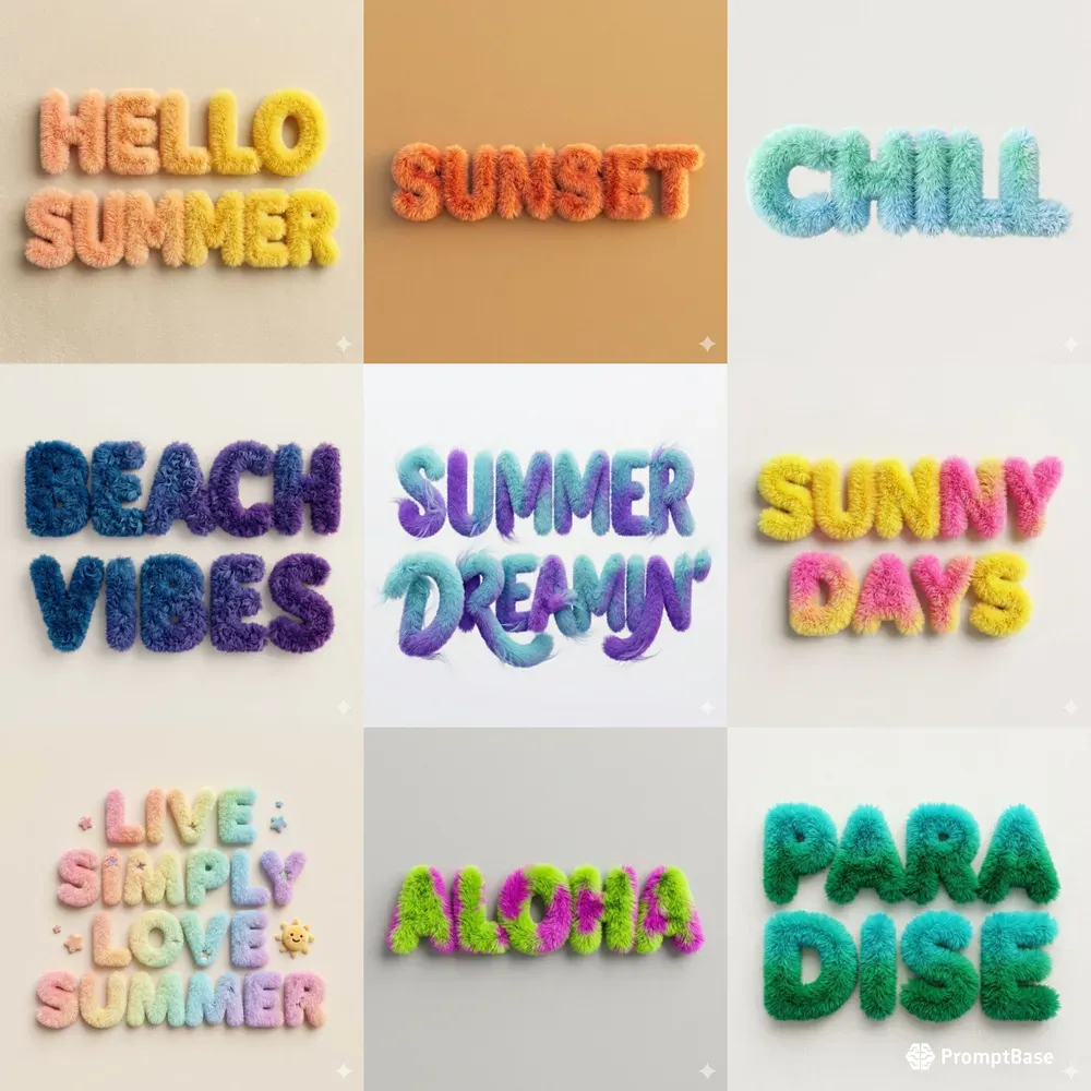 Summer Vibes 3D Furry Text Graphics