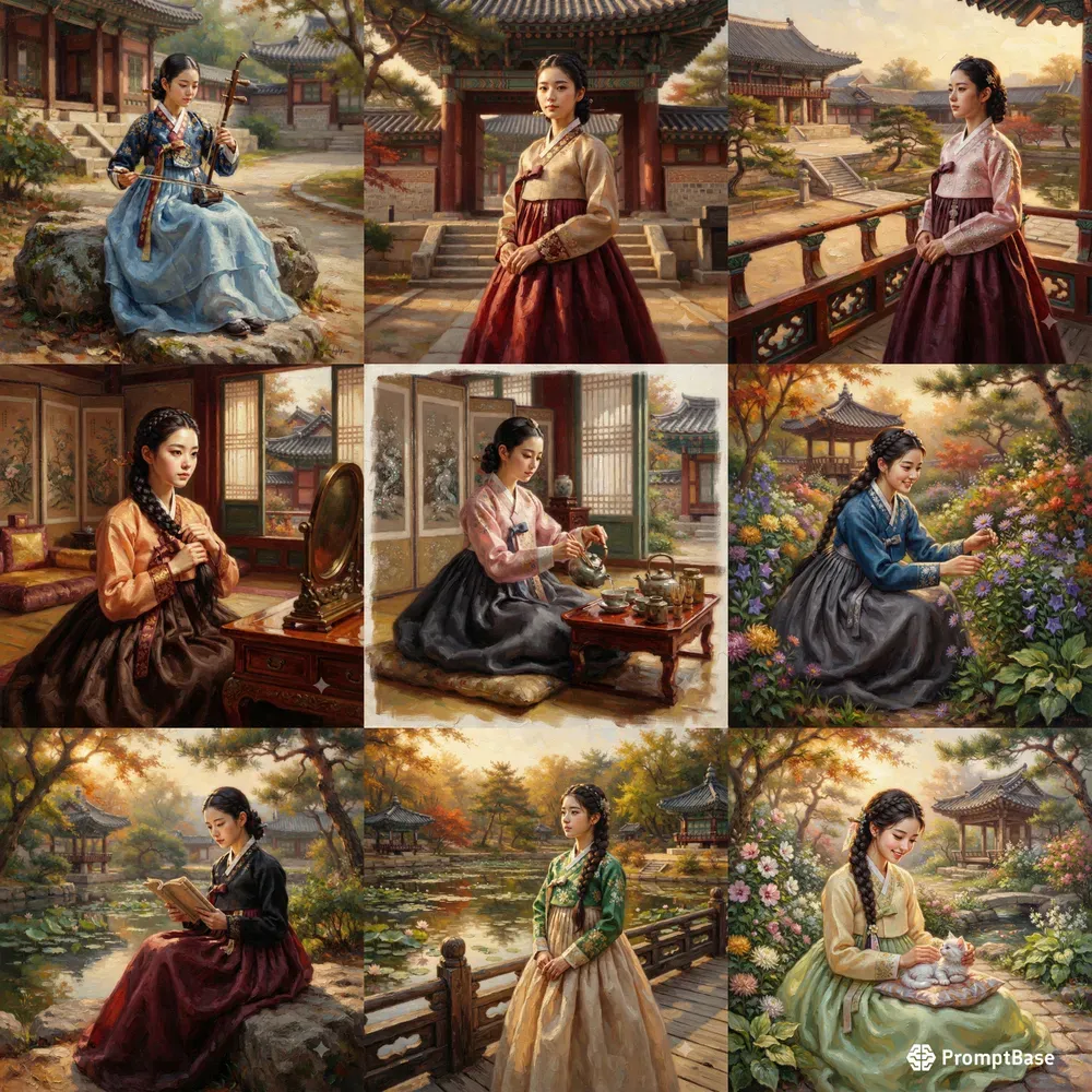 Traditional Korean Hanbok Oil Paintings