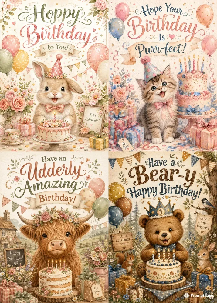Cute Animal Birthday Cards