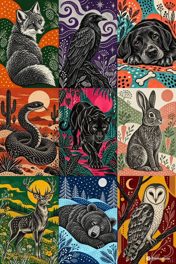 Whimsical Linocut Animal Illustrations