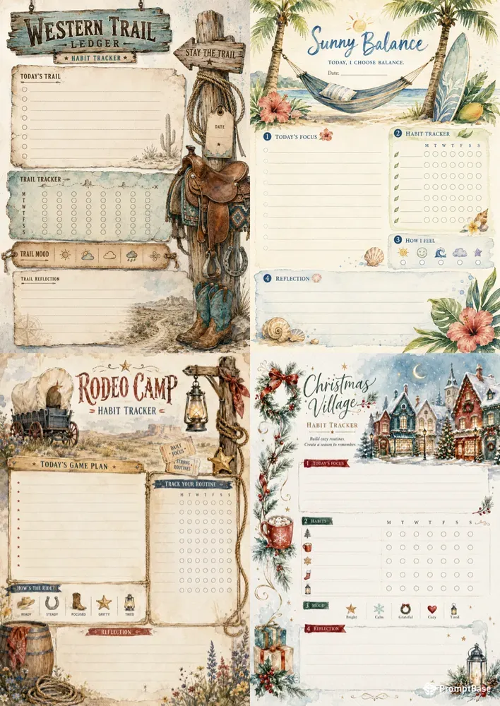 Western Habit Tracker Planner Pages
