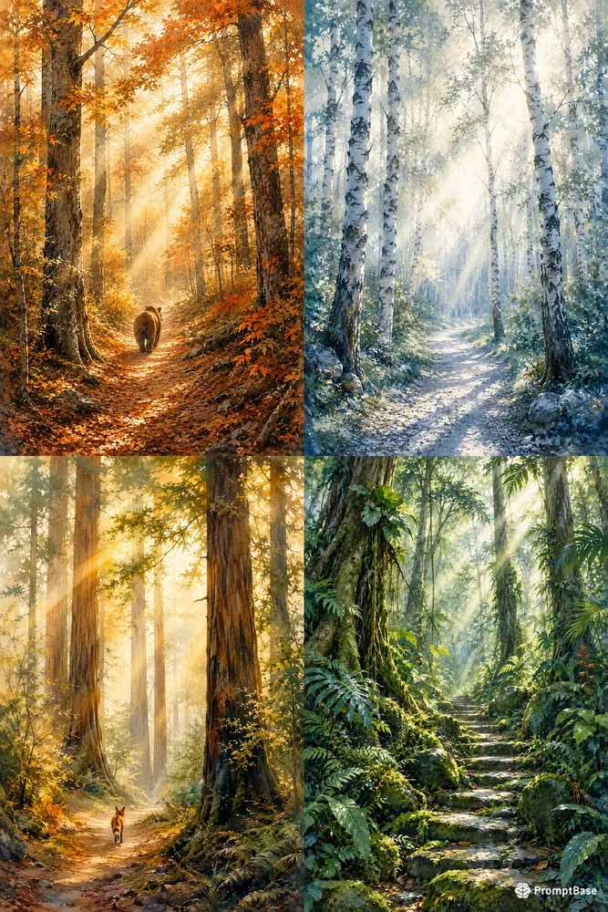 Dreamy Morning Forest Watercolor Art