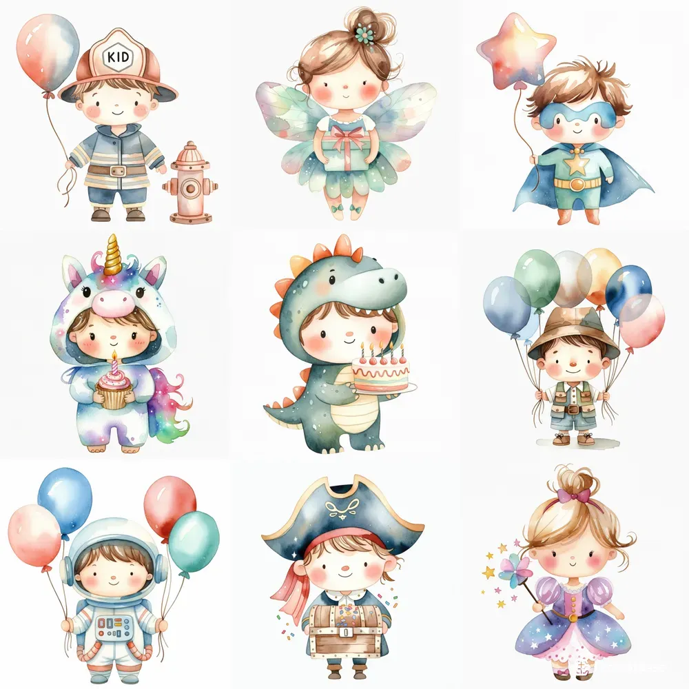 Whimsical Birthday Kids Clipart