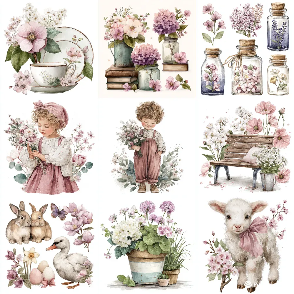 Easter Spring Line Art Botanical Clipart