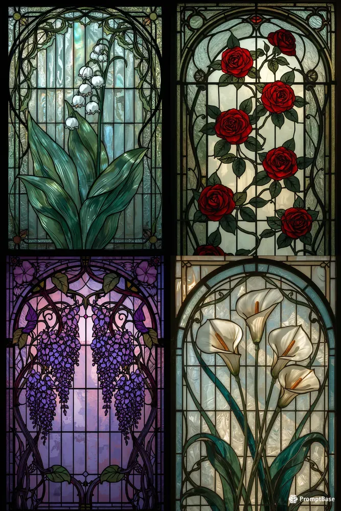 Art Nouveau Floral Stained Glass