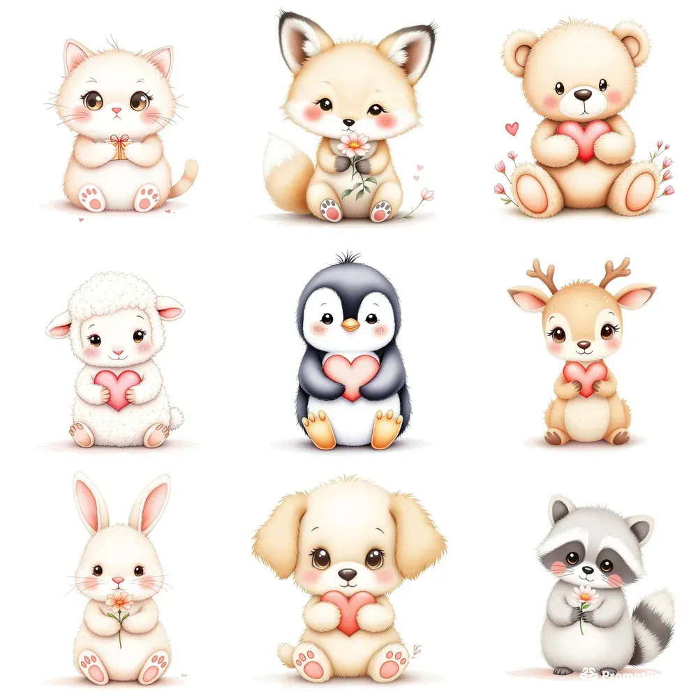 Cute Watercolor Animal Characters