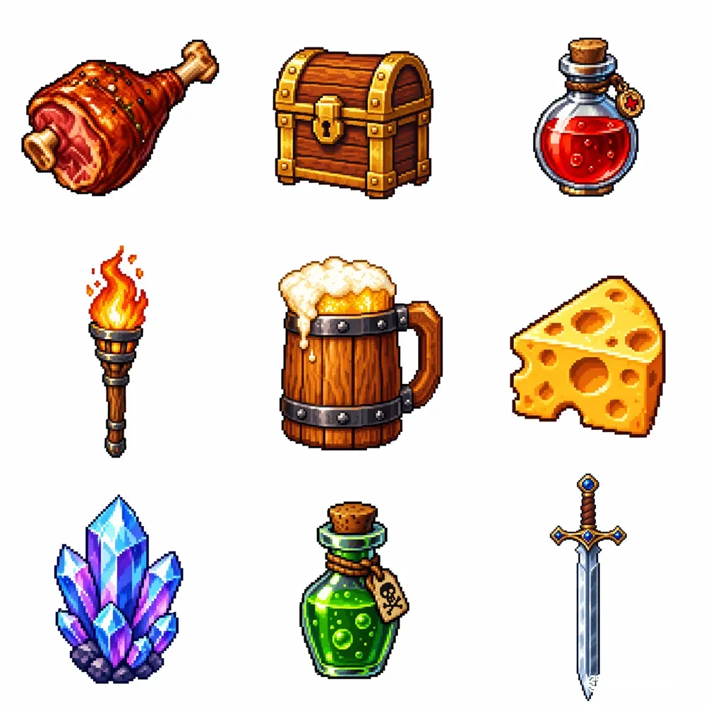 Pixel Art Style 16 Bit RPG Fantasy Icons