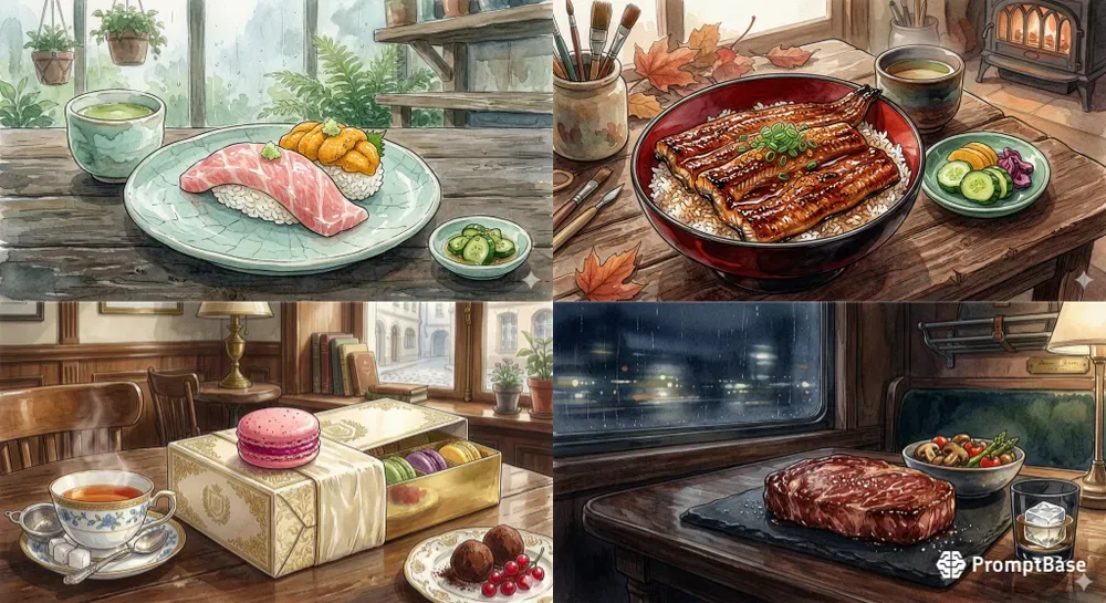 Lofi Ghibli Food Dreamy Watercolors