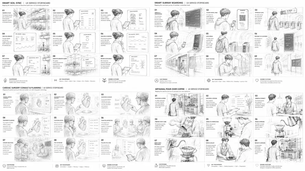 Minimalist UX Service Journey Storyboards