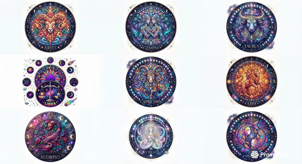Vibrant Zodiac Sign Celestial Art Designs