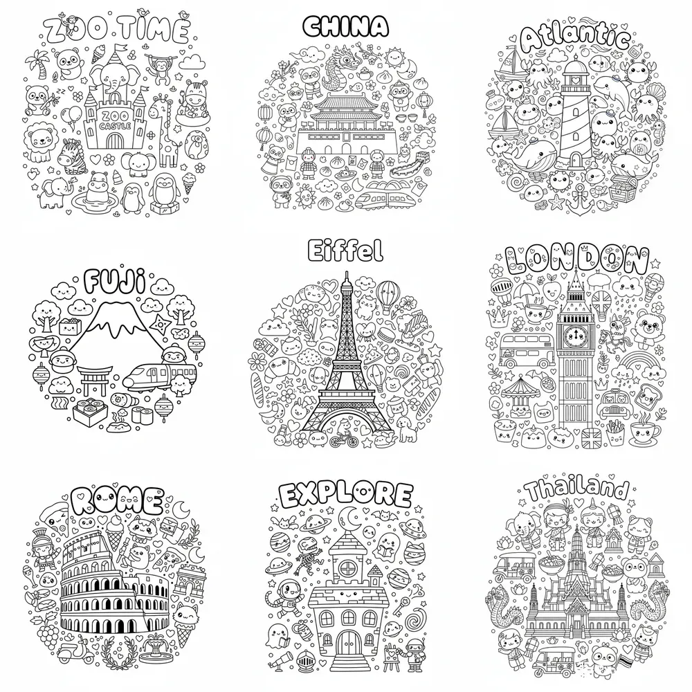 Whimsical Landmark Place Coloring Pages