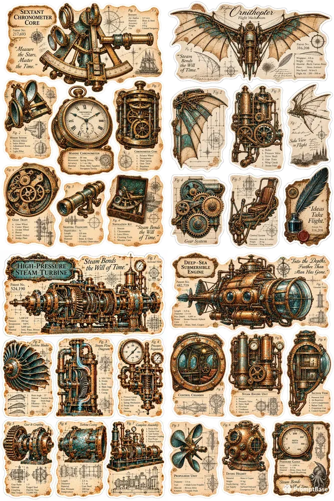 Rustic Steampunk Engine Patent Stickers