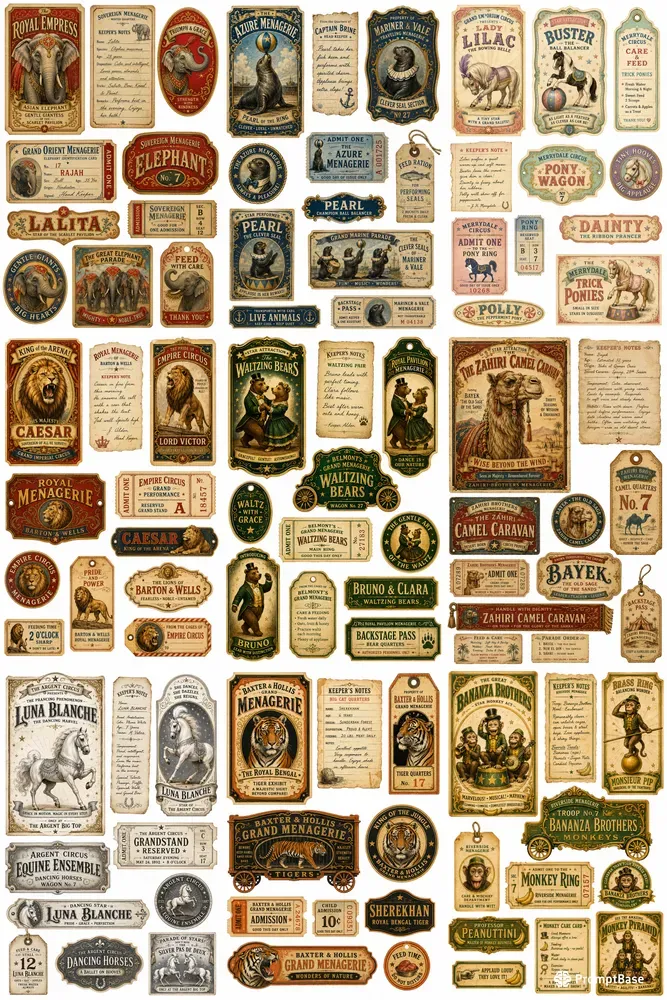 Circus Menagerie Ephemera Sheets