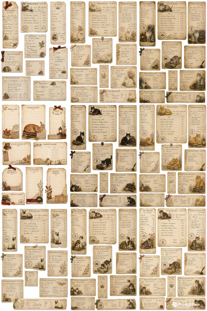 Cozy Cat Bookshop Vintage Receipts