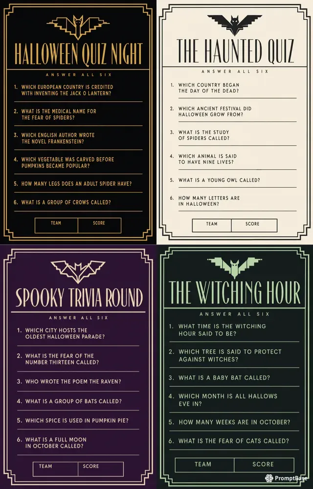 Halloween Party Trivia Quiz Sheets