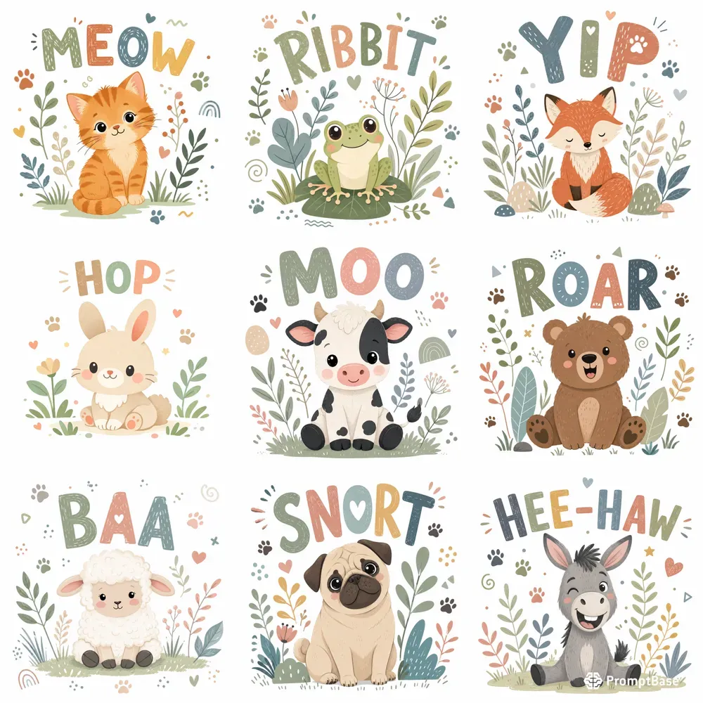 Cute Animal Typography Vectors