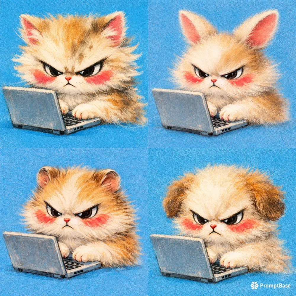 Grumpy Laptop Animal Pastel Icons
