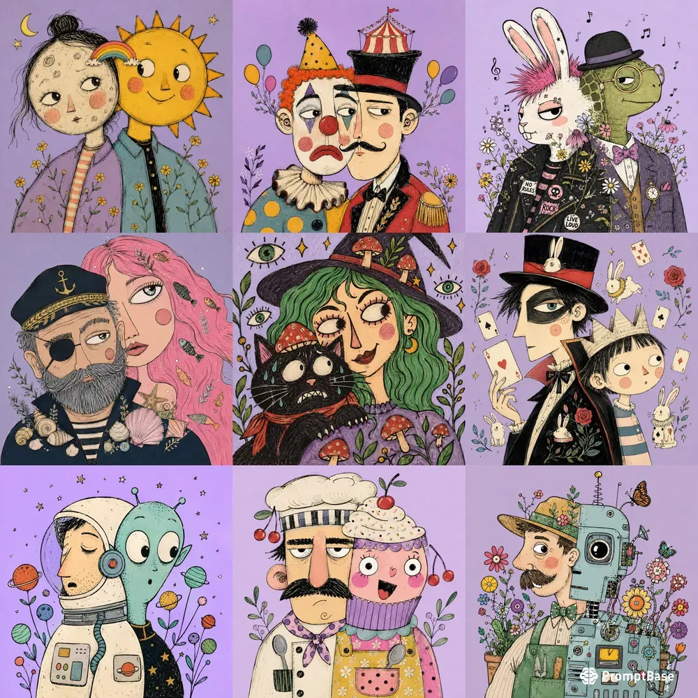 Whimsical Double Portrait Art