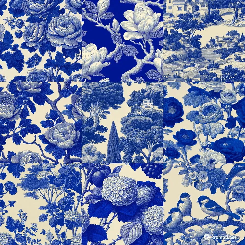Blue Vintage Botanical Seamless Patterns