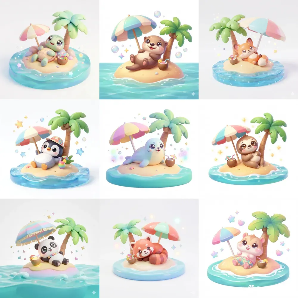 Cute Tropical Kawaii Animal Illustrations