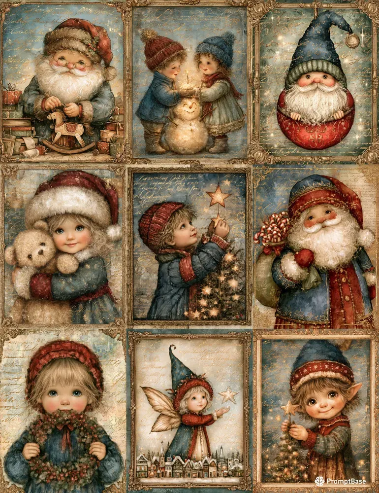 Vintage Christmas Character Ephemera Art