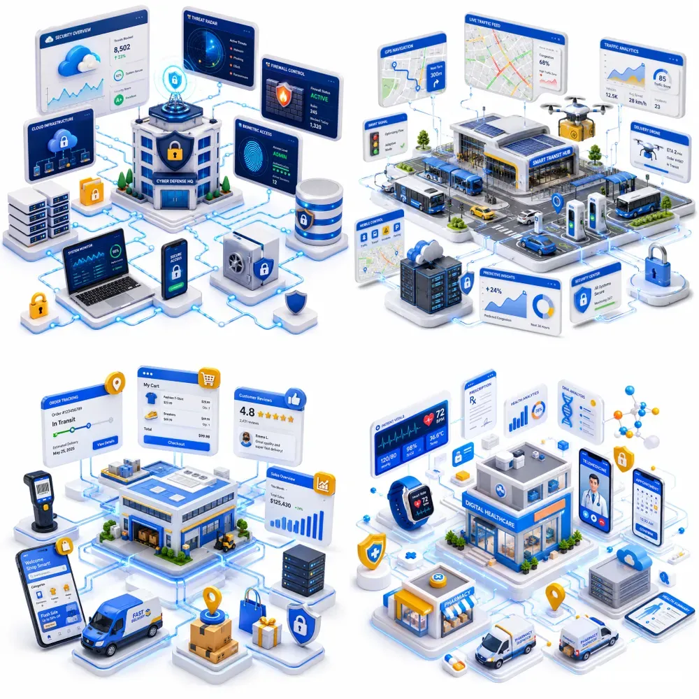 3D Isometric Tech Ecosystem Dioramas