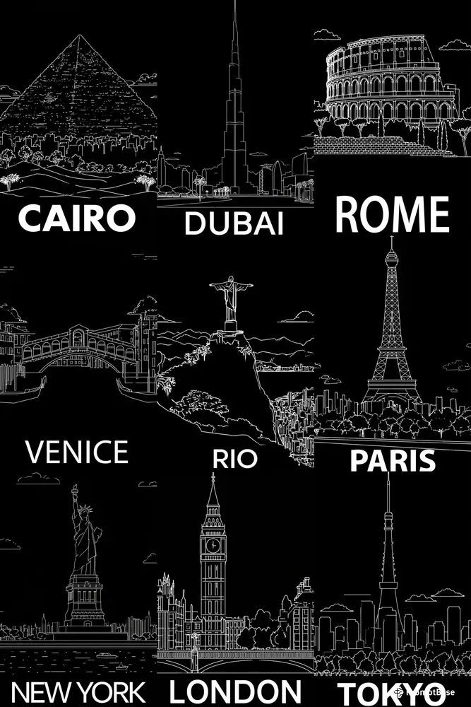 White On Black City Posters