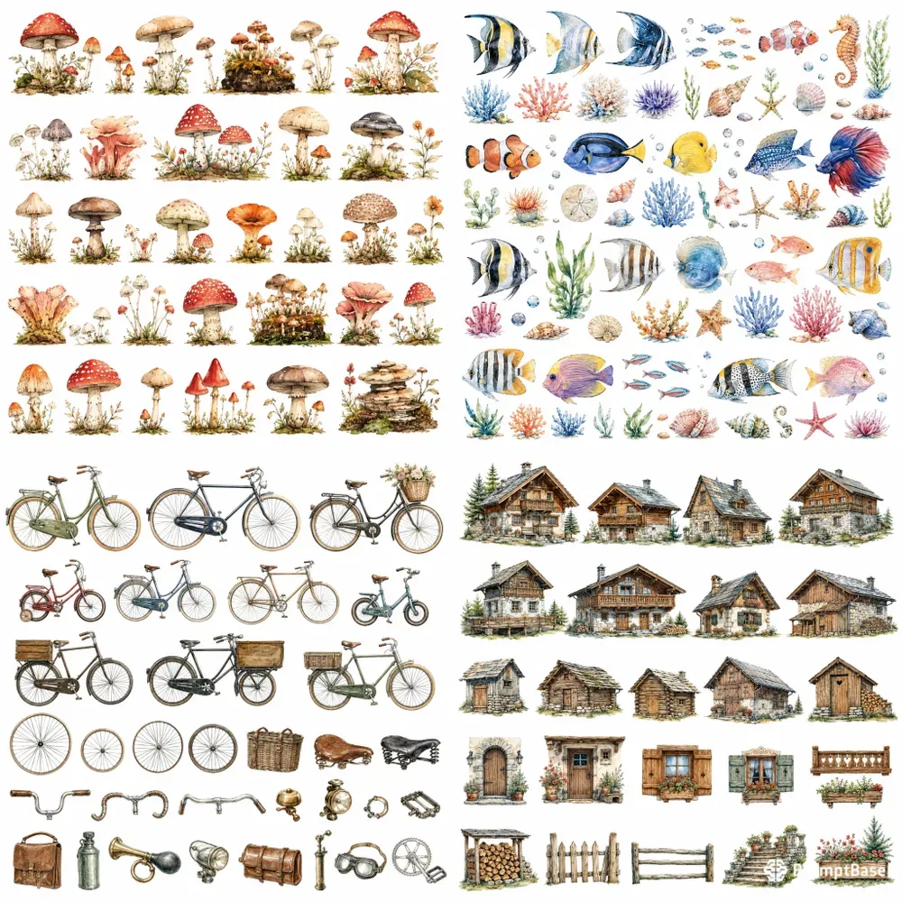 Whimsical Watercolor Clipart Sheets