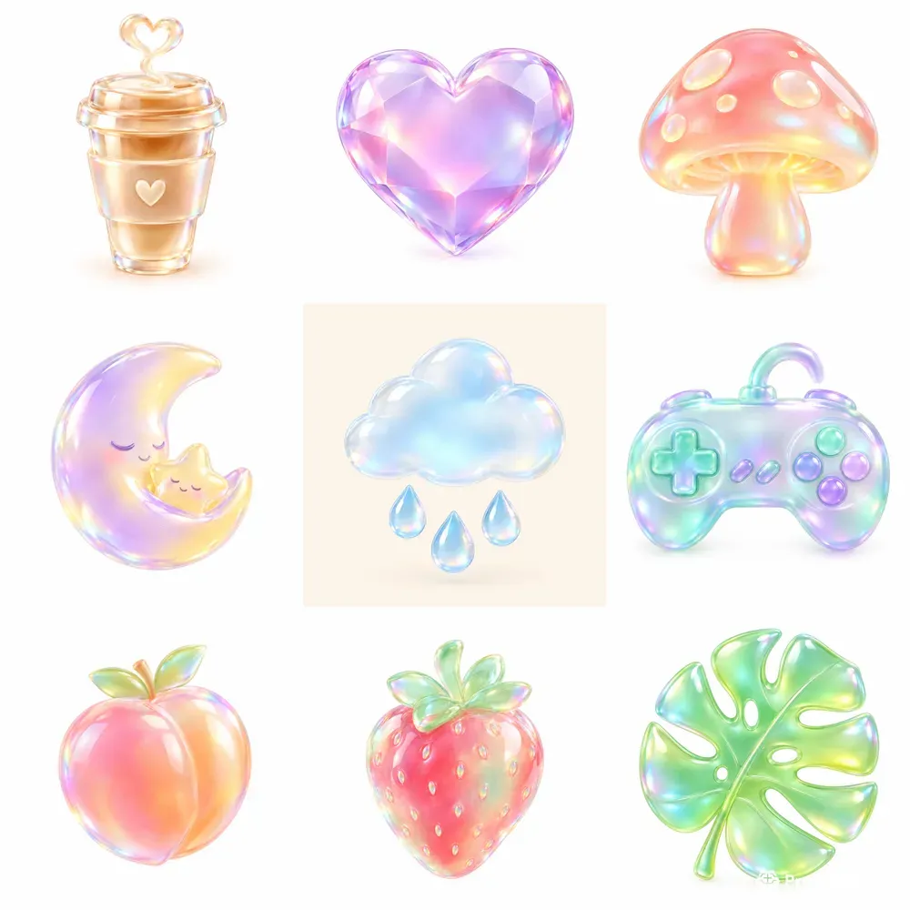 Pastel Glassmorphism 3D Cliparts
