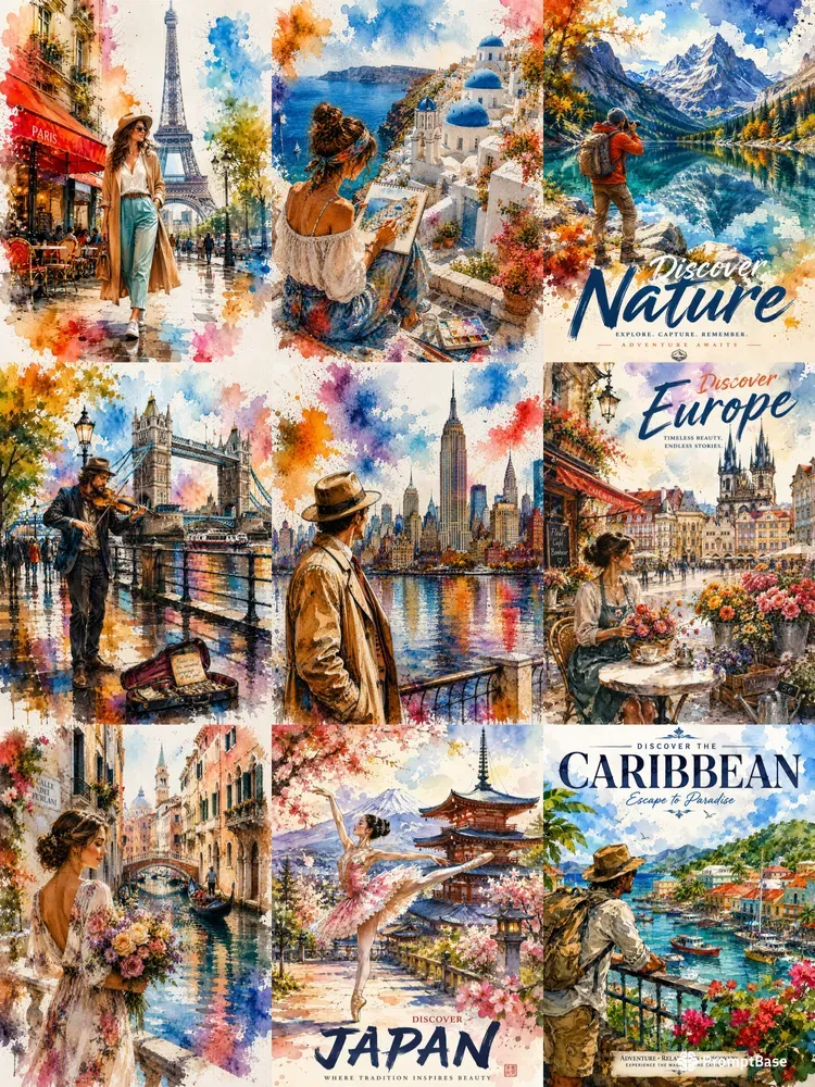 Vibrant Watercolor Travel Poster Generator