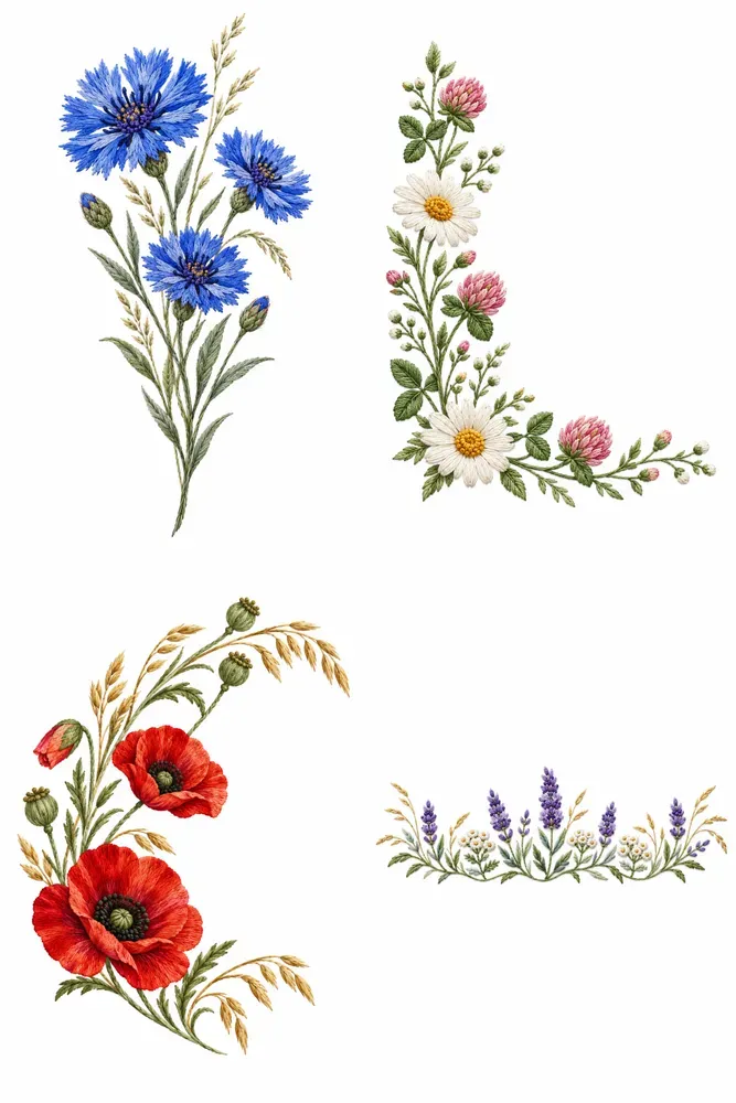 Wildflower Meadow Embroidery Motifs