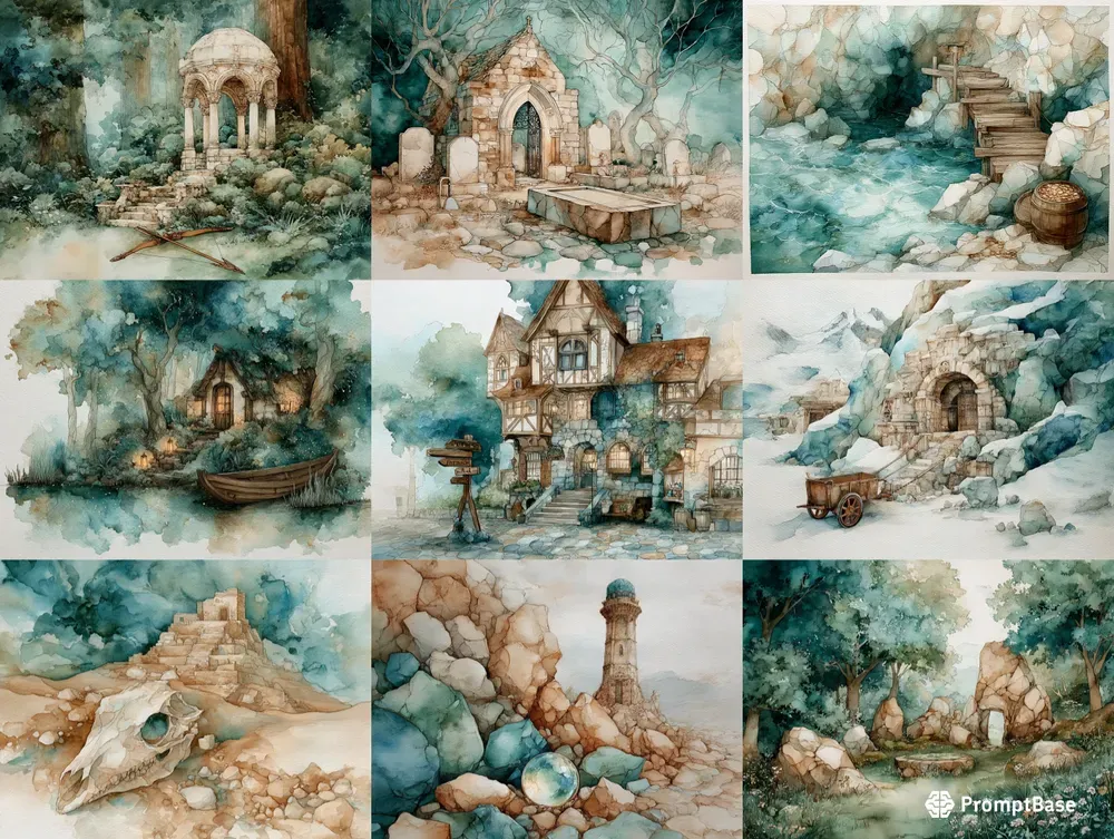 Vintage RPG Watercolor Locations