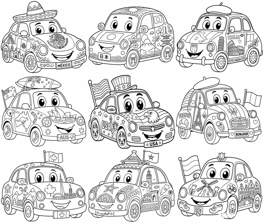 Cute Countrythemed Kids Car Colorings