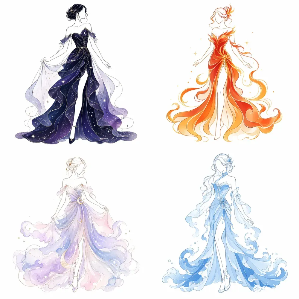 Fantasy Element Dress Line Art