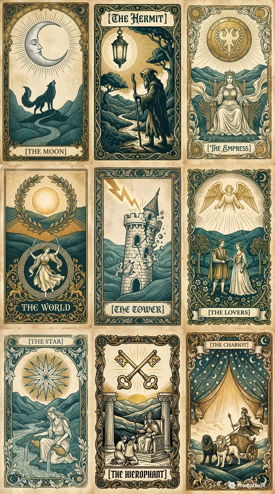 Vintage Woodcut Tarot Illustrations