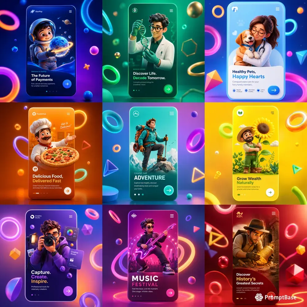 3D Character Mobile App UIs