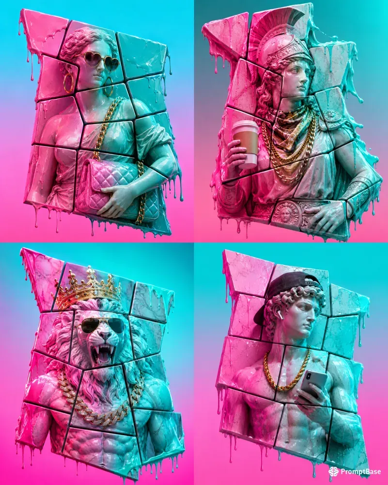 Vaporwave Fragmented Marble Statues