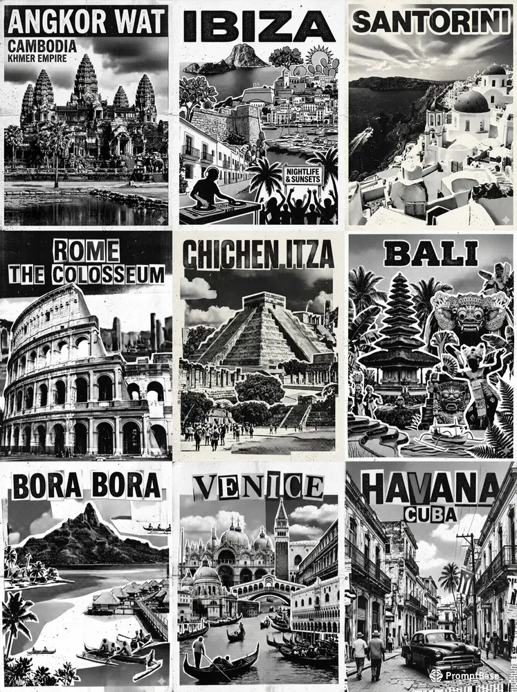 Highcontrast Halftone Travel Posters