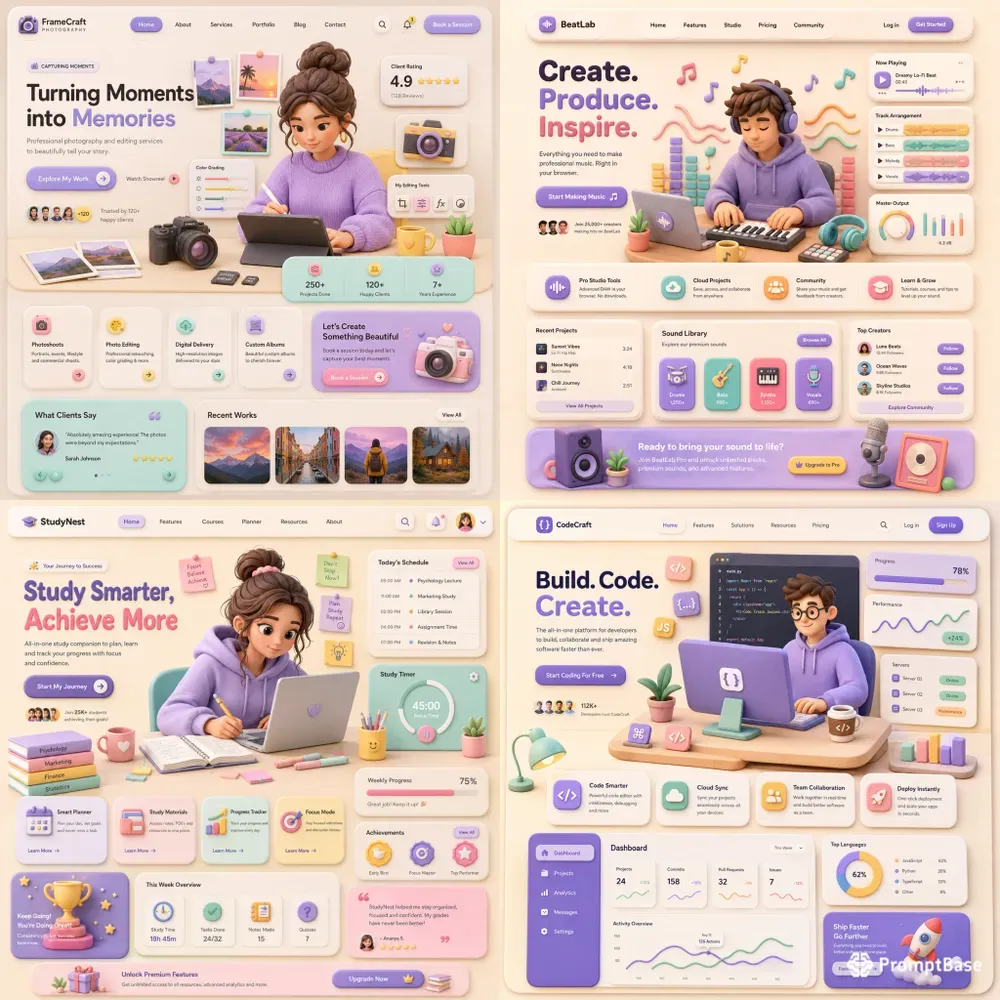 3D Claymorphism Landing Pages