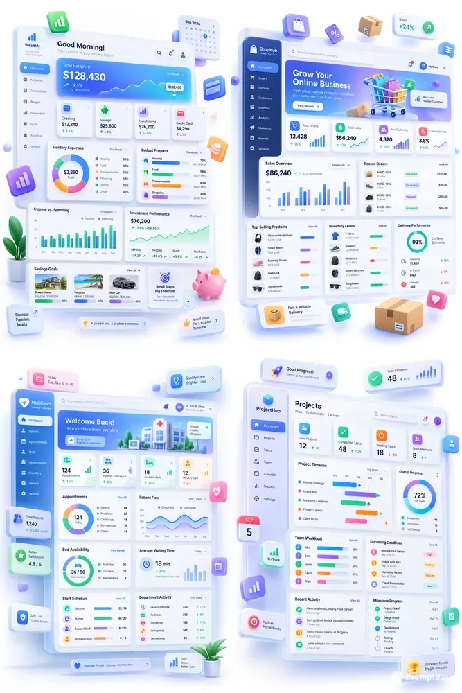 3D Neumorphic Dashboard UI Collections