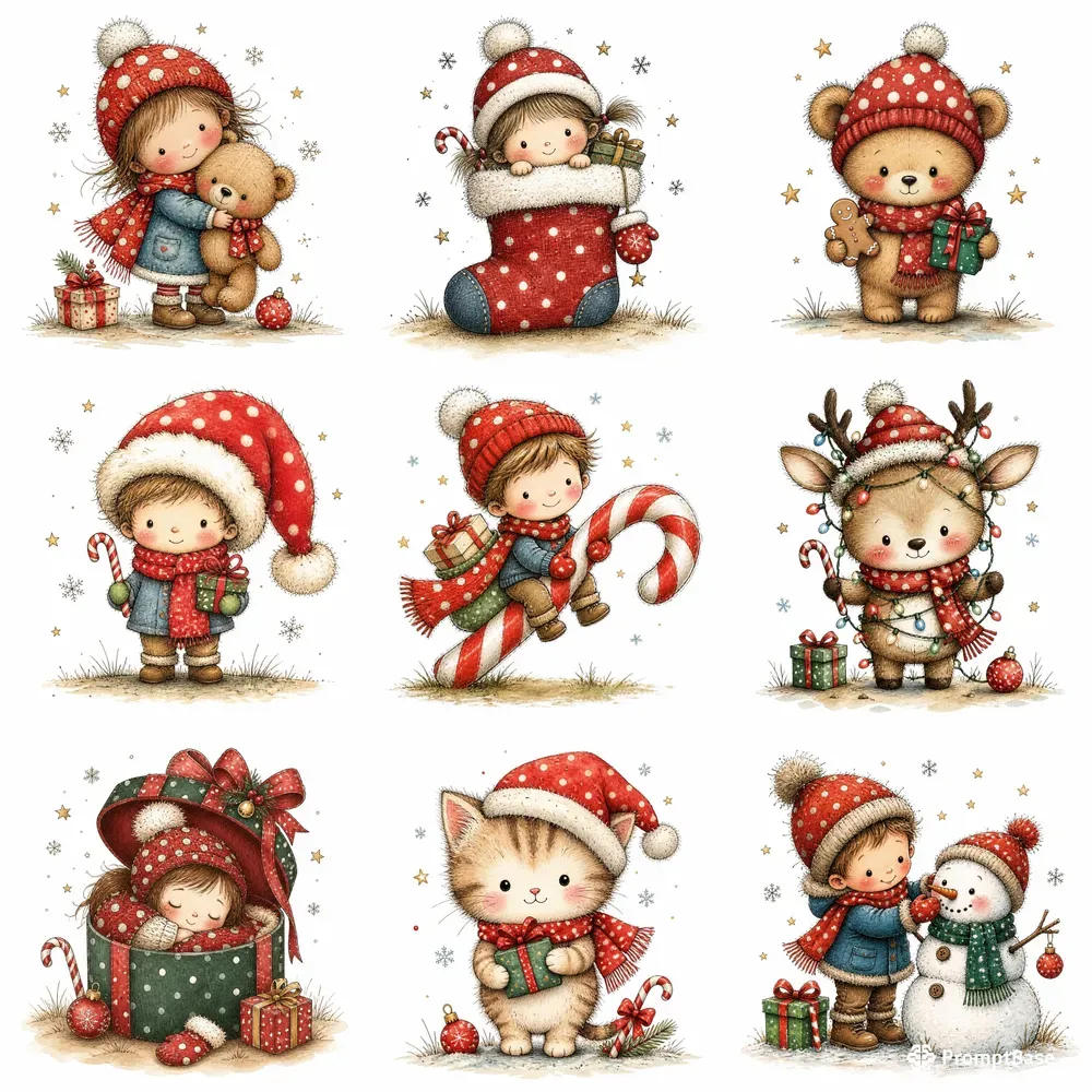Whimsical Christmas Logo Clipart Sets