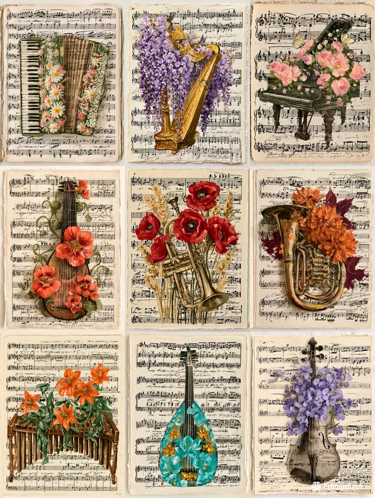Vintage Musical Junk Journal Gouache Art