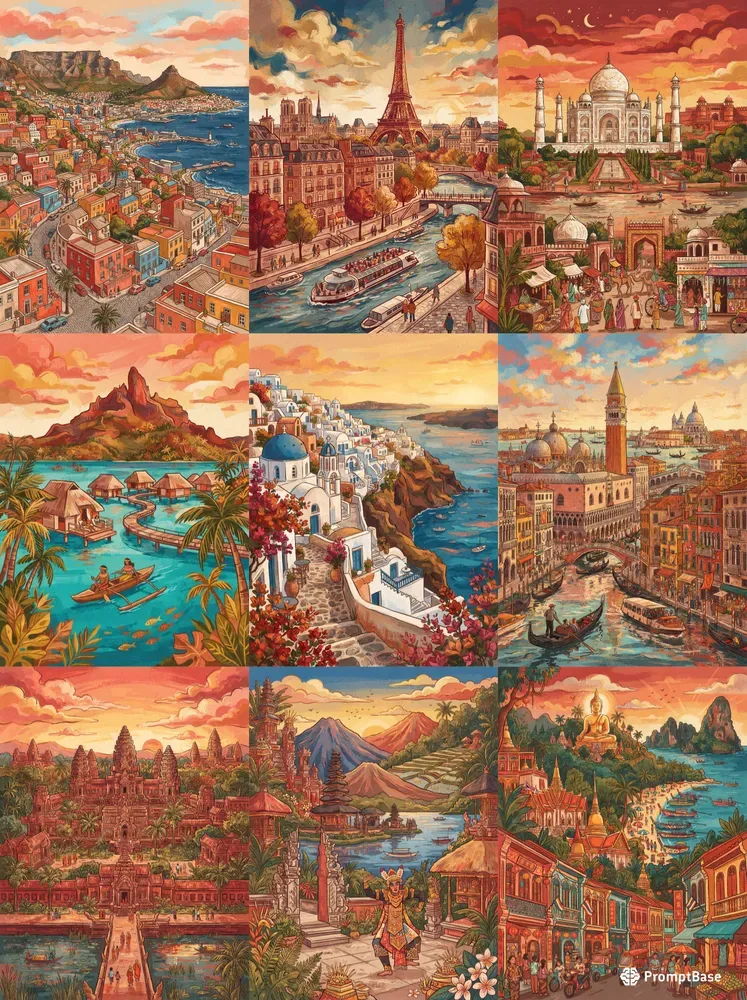 Handmade Gouache Travel Posters