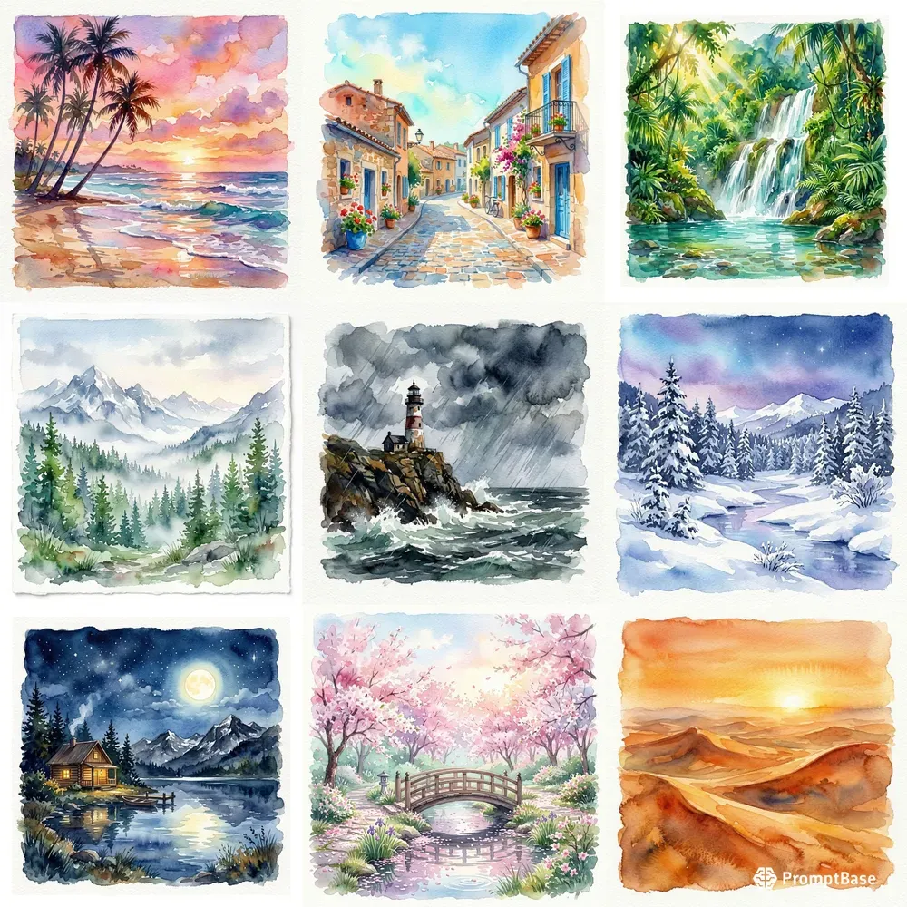 Serene Watercolor Landscapes